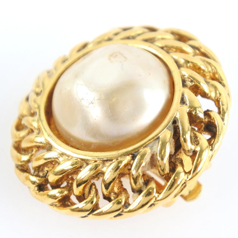 [Chanel] Chanel Vintage Gold Plating x Pendientes de damas de perlas falsas B-Rank