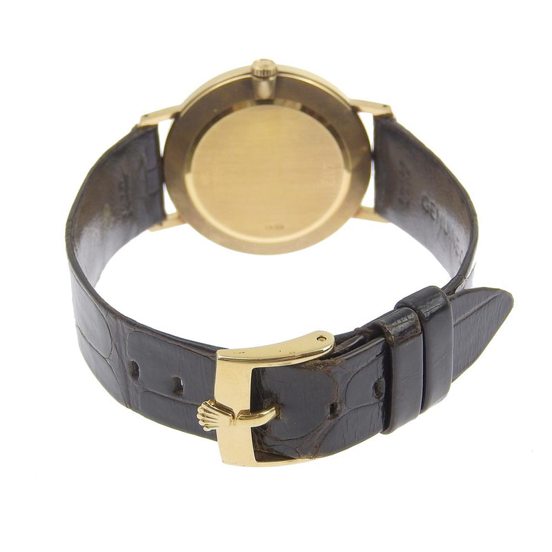 [Rolex] Rolex Cherini Cal.1602 4112 K18 Oro amarillo x cuero de cuero Gold-Hand Men's White Dial Watch A-Rank