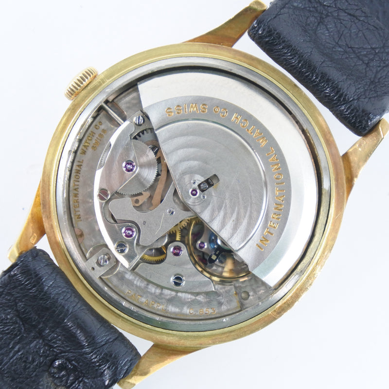 【IWC】インターナショナルウォッチカンパニー
 cal.853 K18イエローゴールド×レザー イエローゴールド 黒 自動巻き アナログ表示 メンズ シルバー文字盤 腕時計