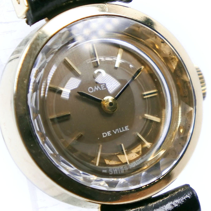 【OMEGA】オメガ, デビル/デヴィル 腕時計, cal.485 金メッキ×レザー ゴールド 自動巻き ブラウン文字盤 De Ville レディース