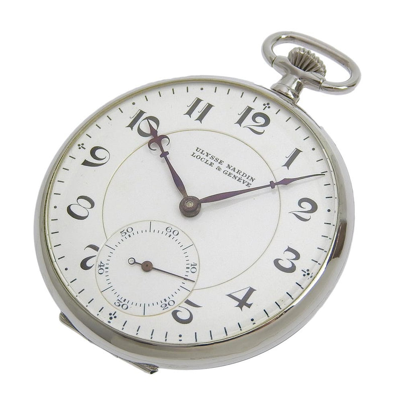 [ULYSSE NARDIN] Ulys Naldan Small Second PT Platinum Silver Human Round Unisex White Dial Pocket Clock