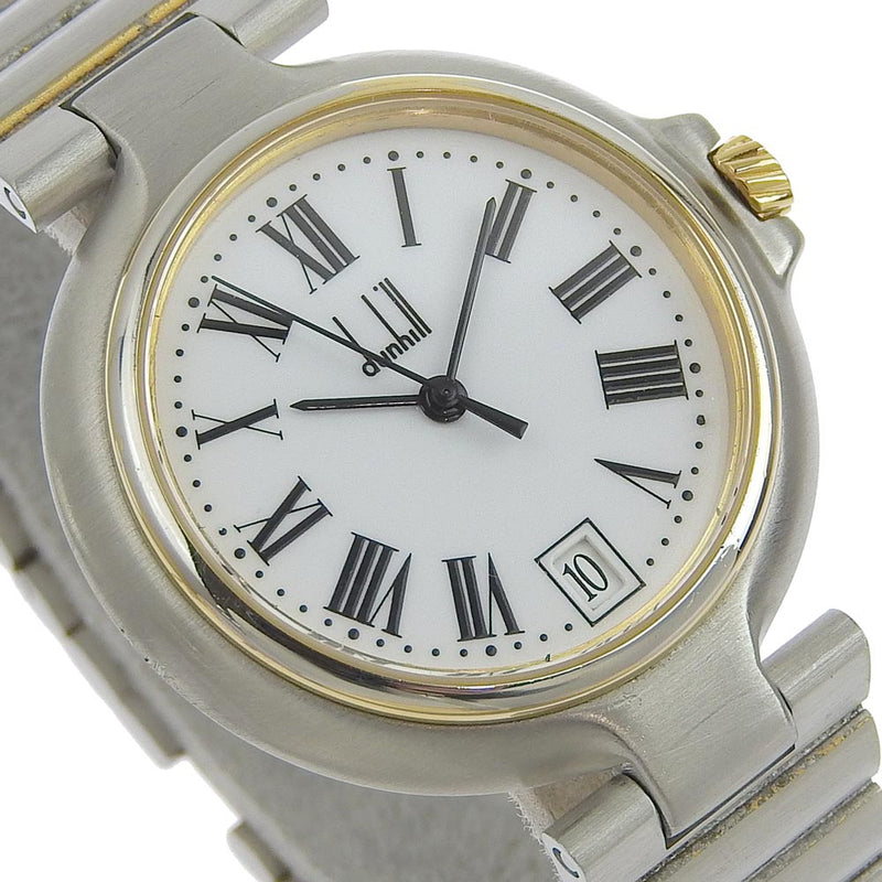 【Dunhill】ダンヒル
 エリート デイト ステンレススチール×金メッキ シルバー クオーツ アナログ表示 ボーイズ 白文字盤 腕時計