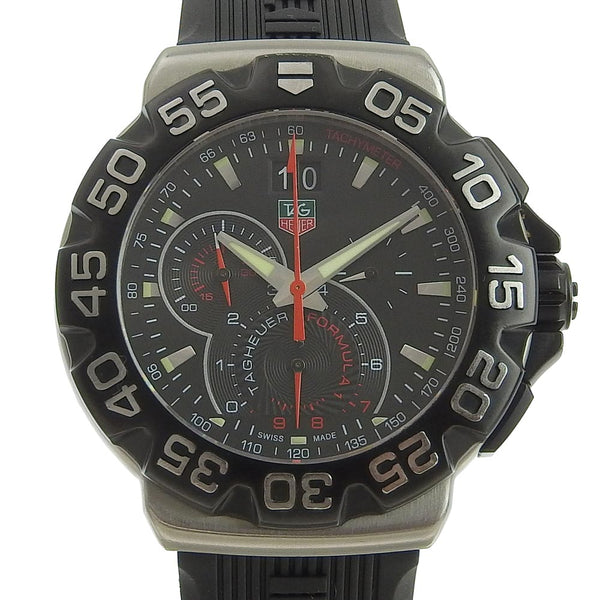 【TAG HEUER】タグホイヤー
 フォーミュラ1 グランドデイト CAH1010 ステンレススチール×ラバー 黒 クオーツ クロノグラフ メンズ 黒文字盤 腕時計