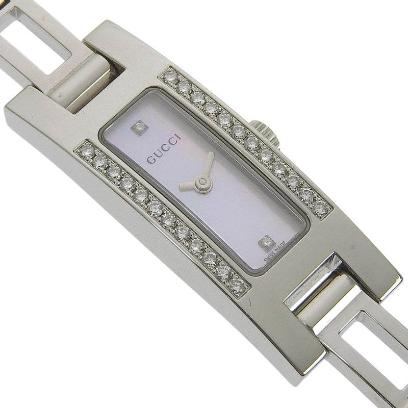 【GUCCI】グッチ
 3900L ステンレススチール×ダイヤモンド シルバー クオーツ アナログ表示 レディース ホワイトシェル文字盤 腕時計