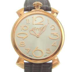 [Gaga Milano] Manual de Milán Gaga le shin 5091 acero inoxidable x té de cuero 2487 grano de cuarzo exhibición analógica dial de plata para hombres reloj un rango