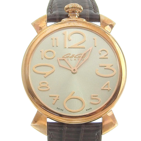 [GAGA MILANO] Gaga Milan Manual Le Shin 5091 Stainless steel x leather tea 2487 engraved quartz analog display Men's silver dial watch A rank