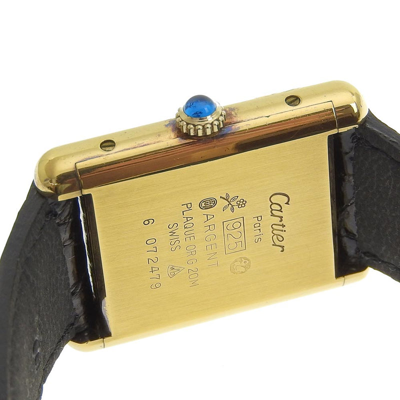 【CARTIER】カルティエ
 マストタンクヴェルメイユ シルバー925×レザー 黒 手巻き アナログ表示 メンズ 白文字盤 腕時計