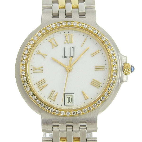 【Dunhill】ダンヒル
 エリート ダイヤベゼル ステンレススチール シルバー クオーツ アナログ表示 メンズ 白文字盤 腕時計