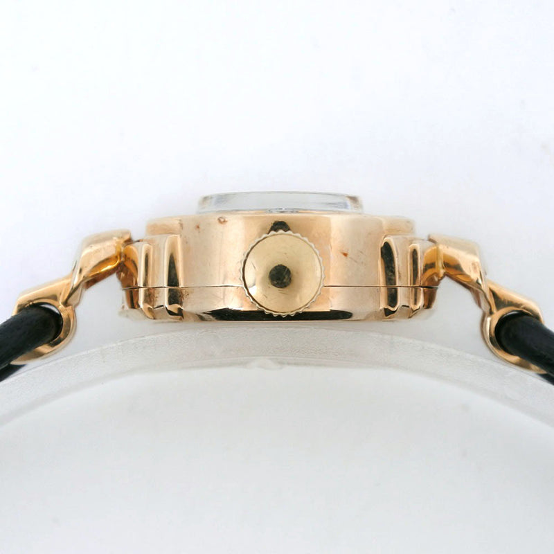 [LONGINES] Longin Besel Diamond Cal.4ll K14 Yellow Gold x Leather Gold Human Roll Ladies Gold Dial Watch B-Rank