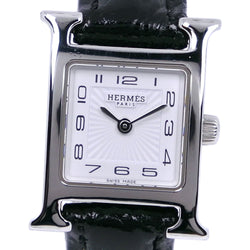 【HERMES】エルメス
 Hウォッチミニ 腕時計
 HH1.110 ステンレススチール×レザー シルバー クオーツ アナログ表示 白文字盤 H watch mini レディースA-ランク