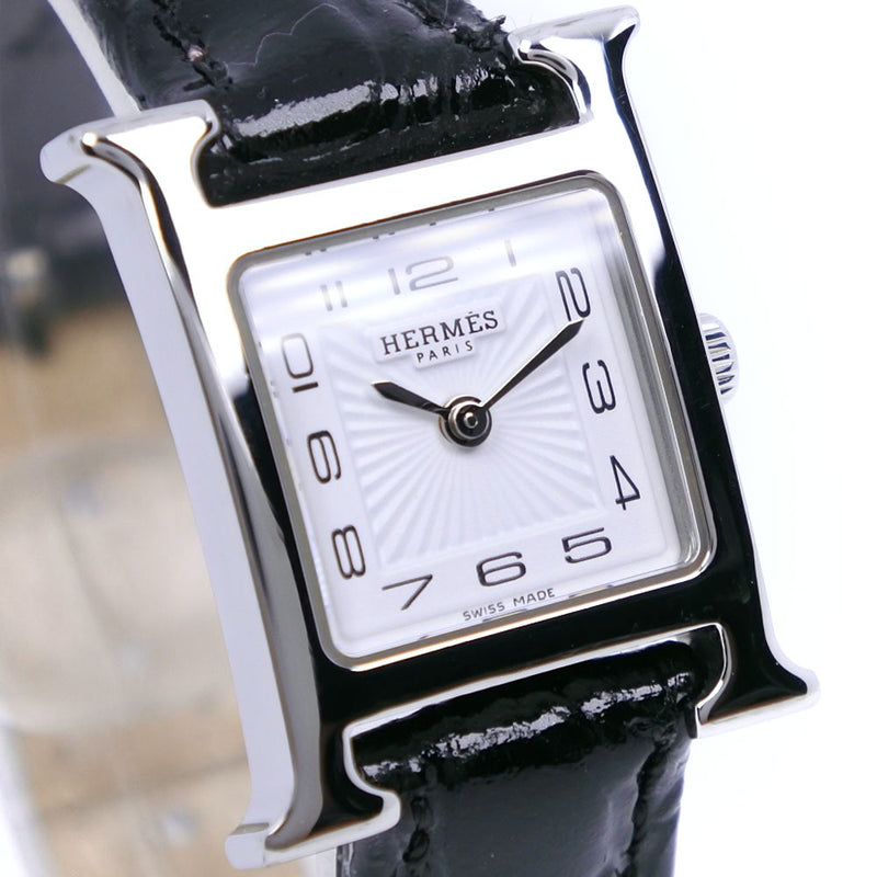 【HERMES】エルメス
 Hウォッチミニ 腕時計
 HH1.110 ステンレススチール×レザー シルバー クオーツ アナログ表示 白文字盤 H watch mini レディースA-ランク