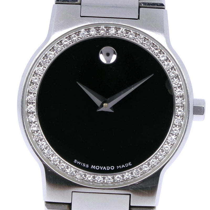 【Movado】モバード
 84.A1.2833S ステンレススチール×ダイヤモンド シルバー クオーツ アナログ表示 レディース 黒文字盤 腕時計
A-ランク