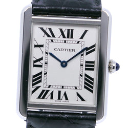 【CARTIER】カルティエ
 タンクソロLM Ｗ5200003 ステンレススチール×レザー シルバー　 クオーツ アナログ表示 メンズ 白文字盤 腕時計
A-ランク