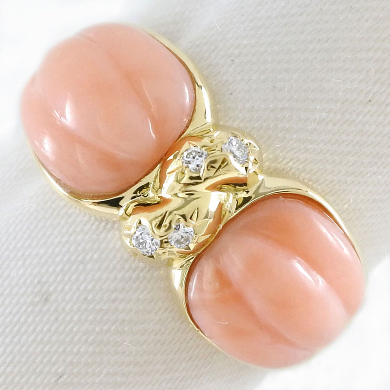 [TASAKI] Tasaki Ring / Ring K18 Yellow Gold x Coral (Coral) x Diamond 11.5 0.03 Engraved Ladies Ring / Ring A Rank