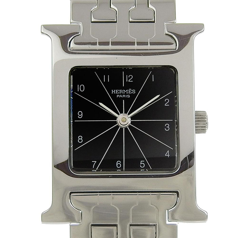 [HERMES] Hermes H Watch HH1.210 Stainless steel Steel Silver Quartz Analog Ladies Black Dial Watch A Rank