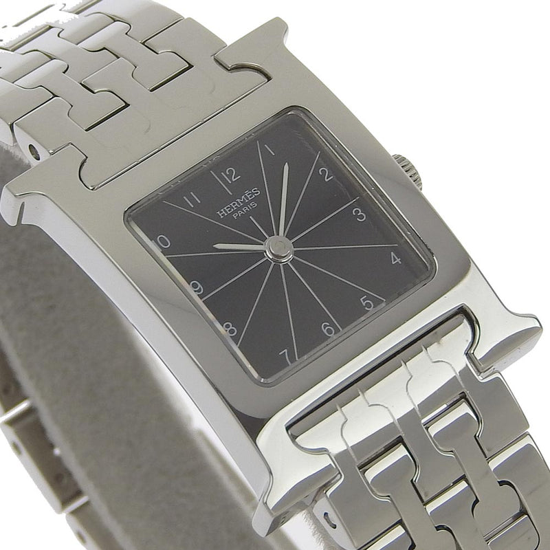 [HERMES] Hermes H Watch HH1.210 Stainless steel Steel Silver Quartz Analog Ladies Black Dial Watch A Rank