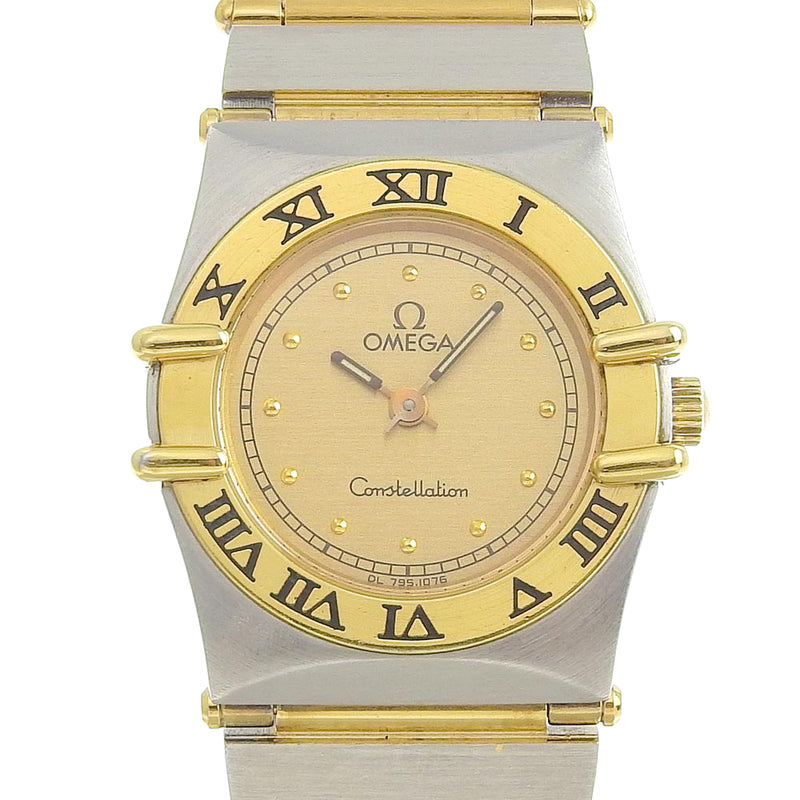 【OMEGA】オメガ
 コンステレーション ミニ ステンレススチール シルバー クオーツ アナログ表示 レディース ゴールド文字盤 腕時計