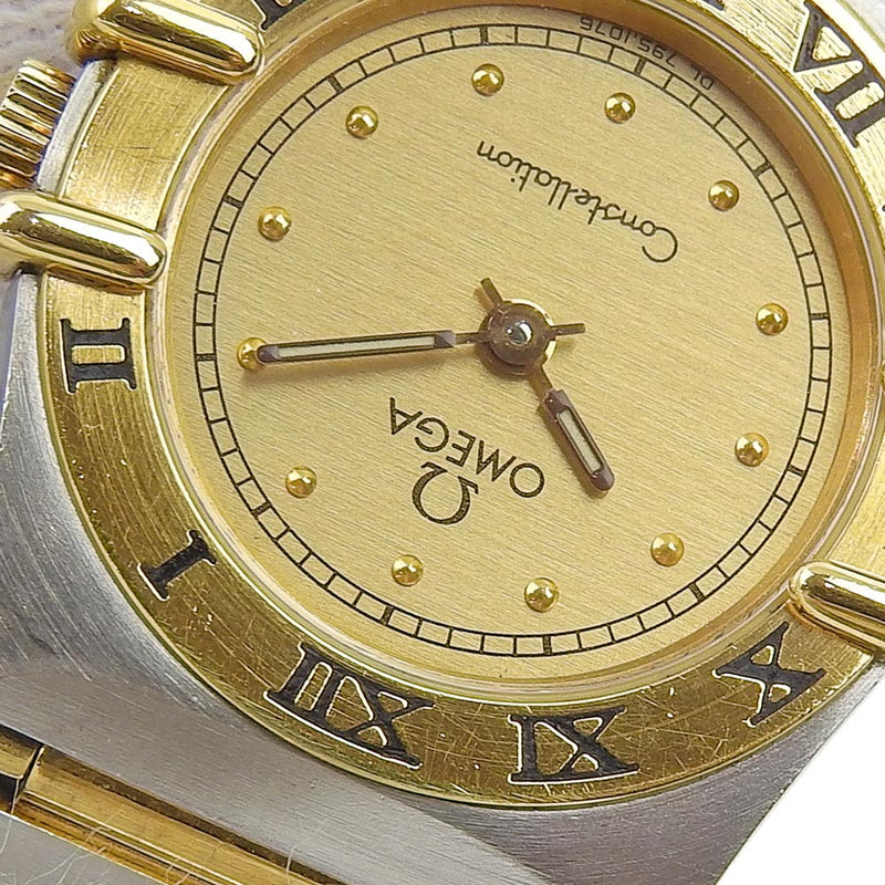 【OMEGA】オメガ
 コンステレーション ミニ ステンレススチール シルバー クオーツ アナログ表示 レディース ゴールド文字盤 腕時計