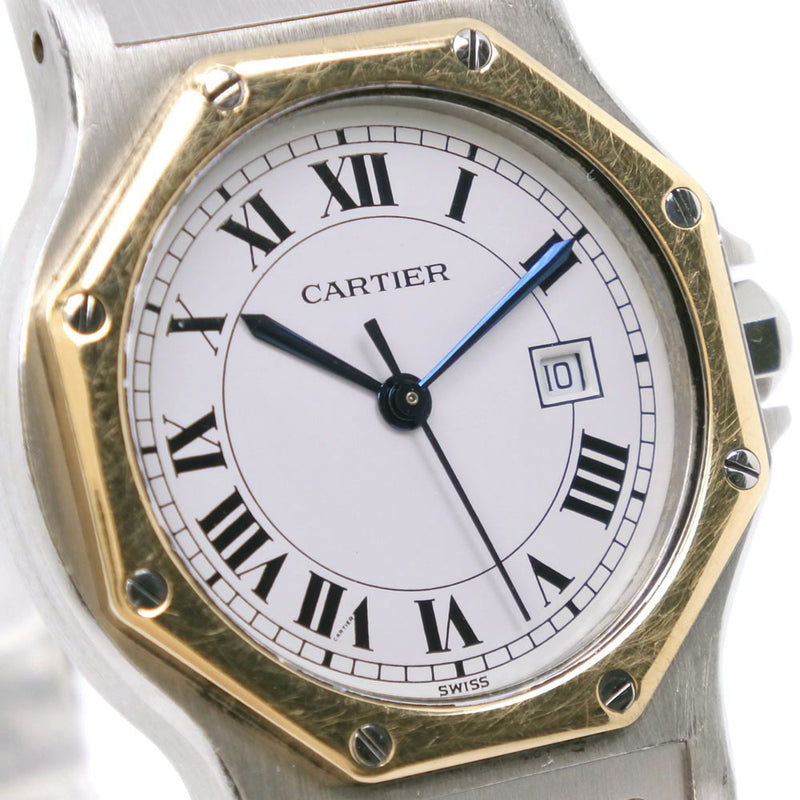 【CARTIER】カルティエ
 サントスオクタゴンLM ステンレススチール×YG シルバー 自動巻き ボーイズ 白文字盤 腕時計