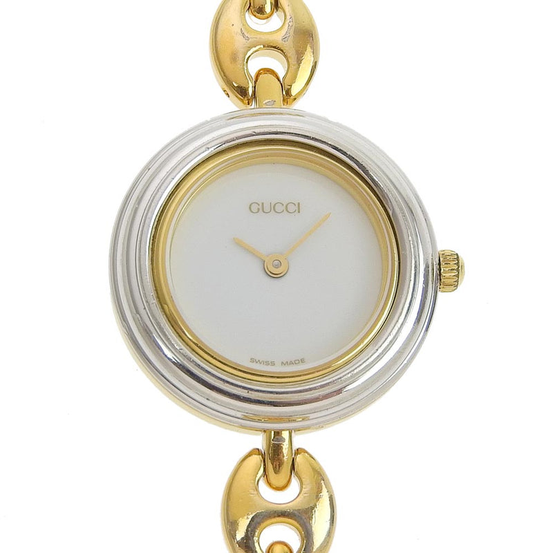 [Gucci] Gucci更改BESEL 11/12.2金镀金石英模拟显示女士白色表盘