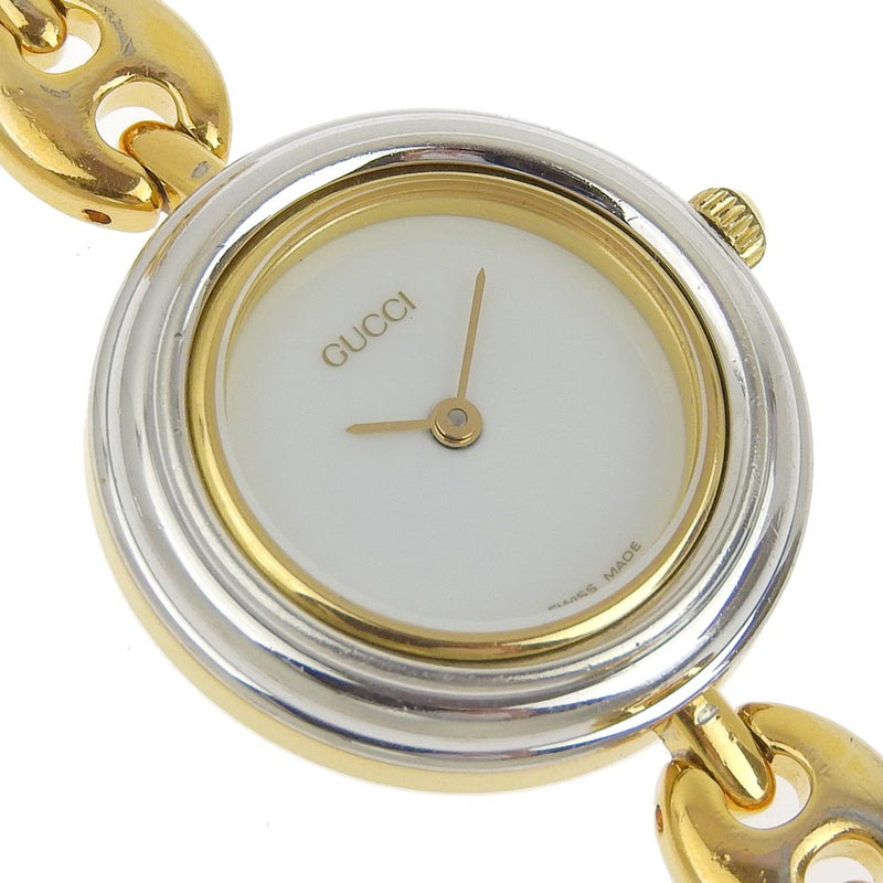 【GUCCI】グッチ
 チェンジベゼル 11/12.2 金メッキ ゴールド クオーツ アナログ表示 レディース 白文字盤 腕時計
