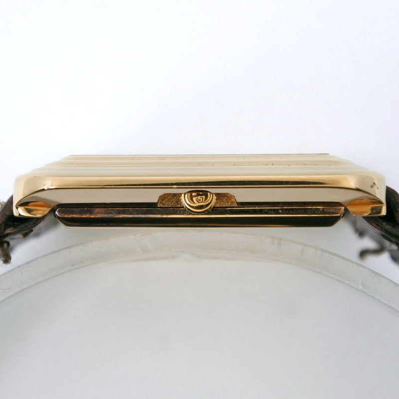[GUCCI] Gucci Square Gold Plating x Leather Gold Quartz Analog Display Boys Gold Dial Watch B-Rank