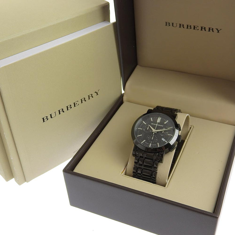 [burberry] Burberry Heritage BU1373不锈钢X PVD黑色石英计时码表黑色表盘观看A级