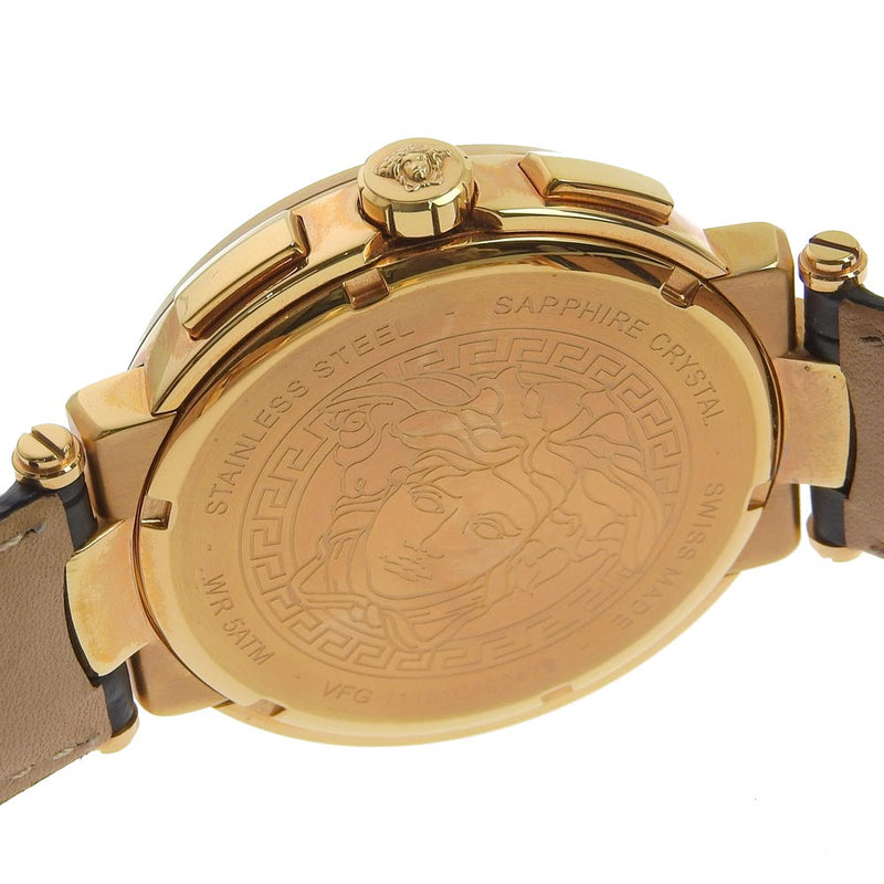 [VERSACE] Versace Mistic Sports VFG111510490479 Stainless Steel x Leather Gold Quartz Chronograph Men Black Dial Watch A-Rank