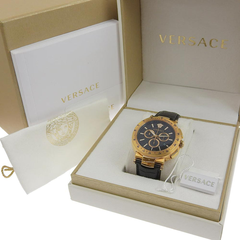[Versace] Versace Mistic Sports VFG1111510490479 Acero inoxidable x Cuero Gold de cuero Cronógrafo Hombres Negro Diale A-Rank