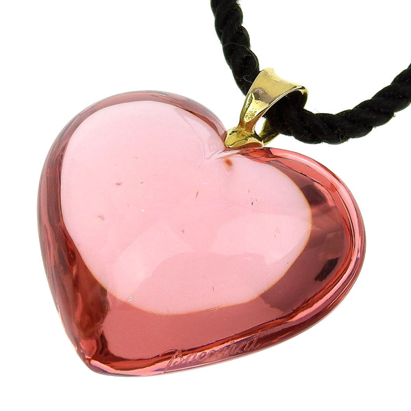 [BACCARAT] Baccarat Heart Crystal x K18 Yellow Gold Pink Ladies Necklace