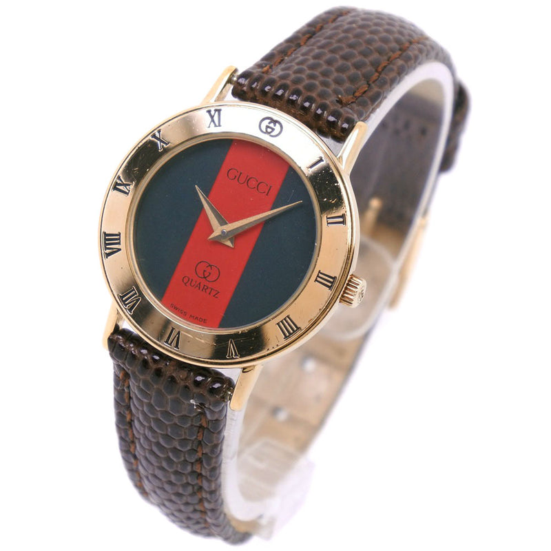 【GUCCI】グッチ
 シェリー 3000 腕時計
 ステンレススチール×レザー ゴールド クオーツ レディース 赤緑文字盤 腕時計