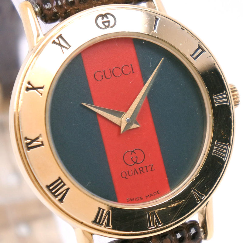 [Gucci] Gucci雪利酒3000手表不锈钢X皮革石英女士​​红绿色表盘