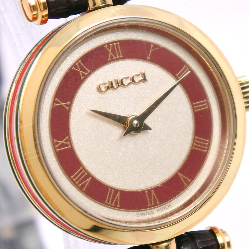 [Gucci] Gucci雪利酒手表不锈钢X皮革石英女士​​银色表盘