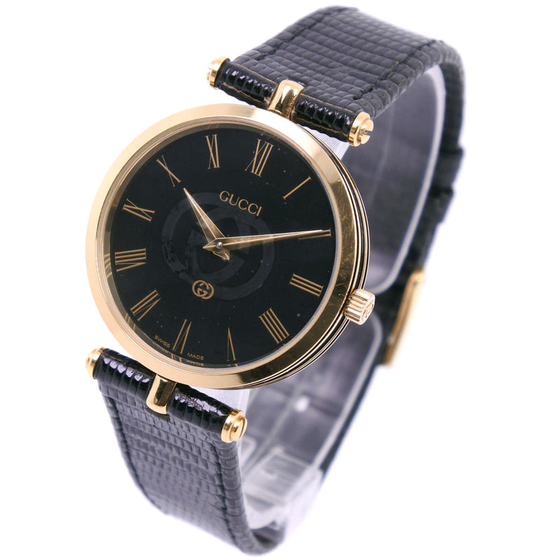 【GUCCI】グッチ
 腕時計
 ステンレススチール×レザー ゴールド クオーツ メンズ 黒文字盤 腕時計
A-ランク