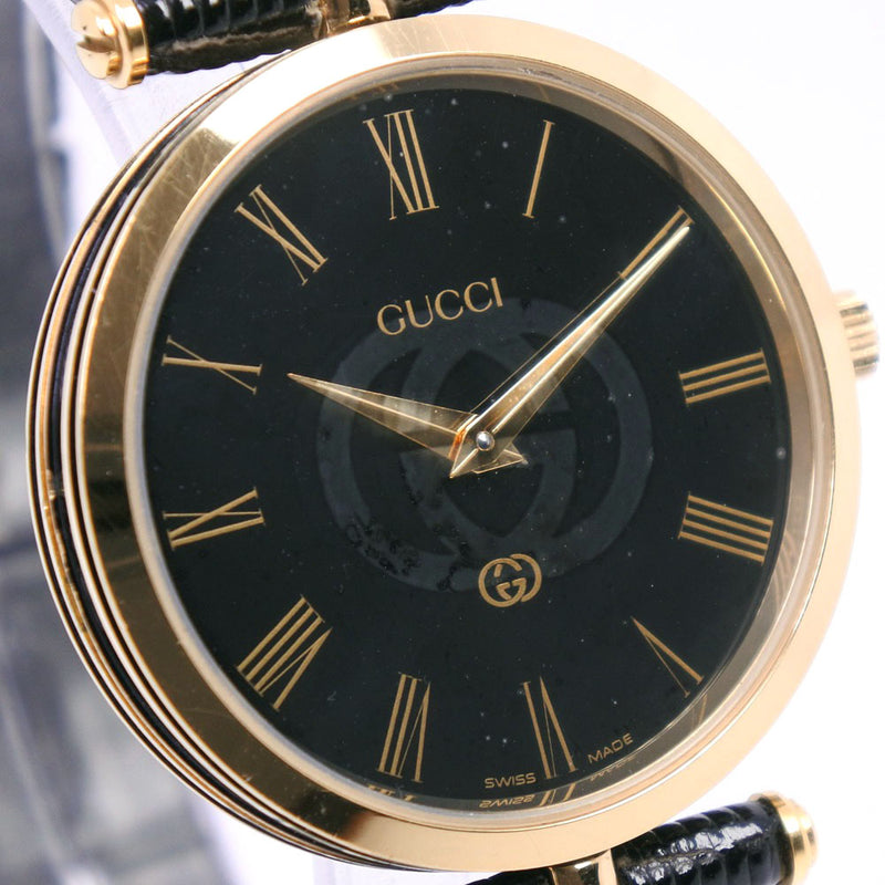 【GUCCI】グッチ
 腕時計
 ステンレススチール×レザー ゴールド クオーツ メンズ 黒文字盤 腕時計
A-ランク