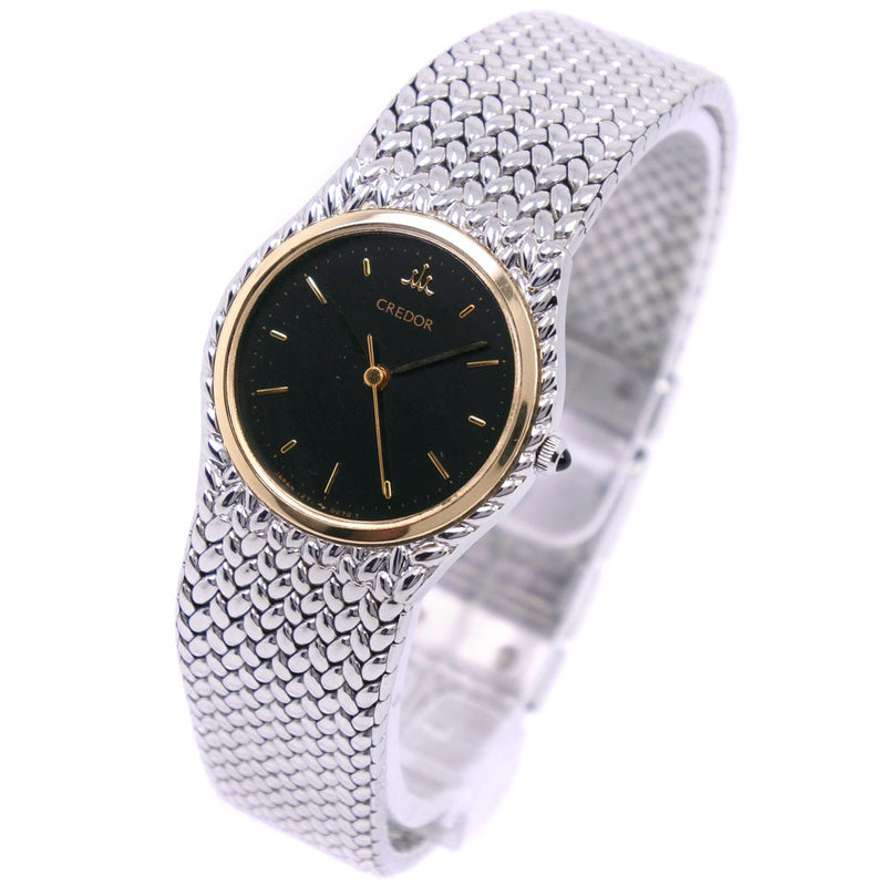 [Seiko] Seiko Credor 1271-0060 Reloj Gold & Steel Quartz Ladies Negro Dial Watch A-Rank