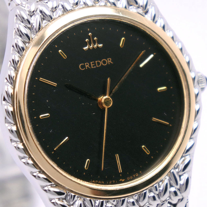 【SEIKO】セイコー
 クレドール 1271-0060 腕時計
 ゴールド＆スチール クオーツ レディース 黒文字盤 腕時計
A-ランク