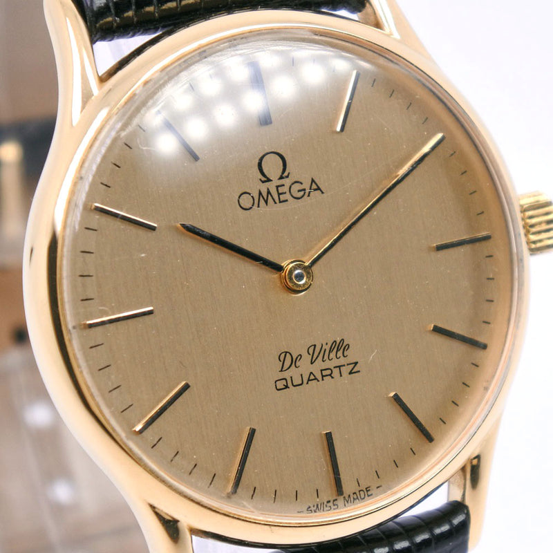 [Omega] Omega Devil/Devil Watch Acero inoxidable x Reloj de dial de oro de cuarzo de oro de cuero de cuero