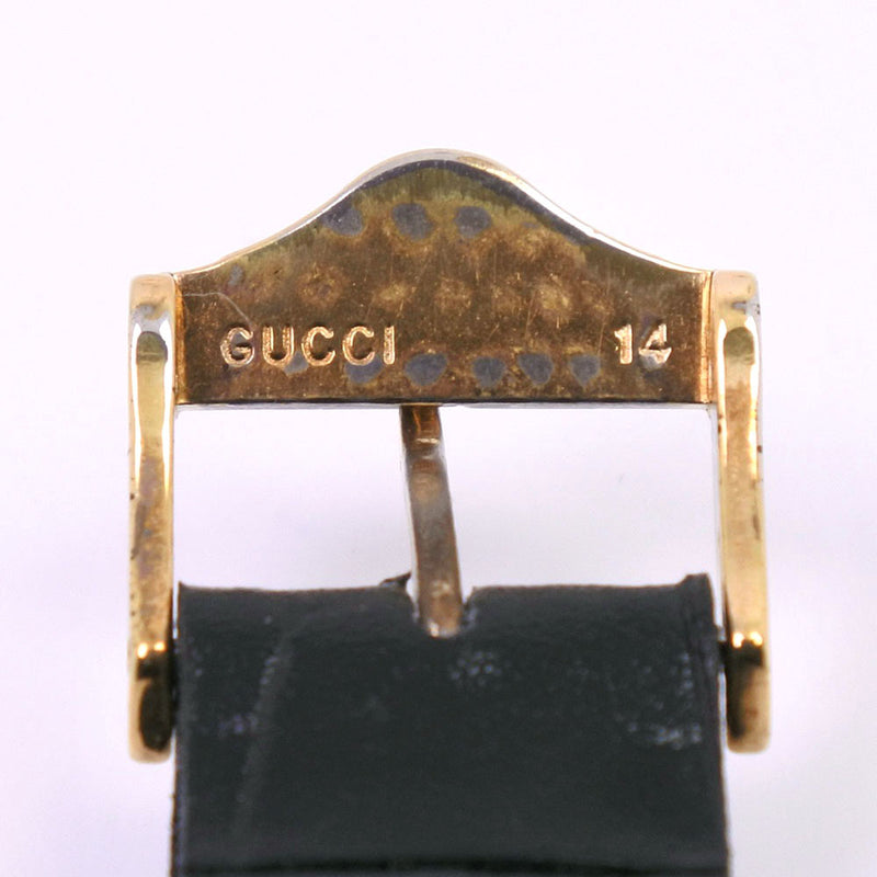 [Gucci] Gucci Reloj de acero inoxidable x Reloj de dial negro de cuarzo de oro de cuero de cuero