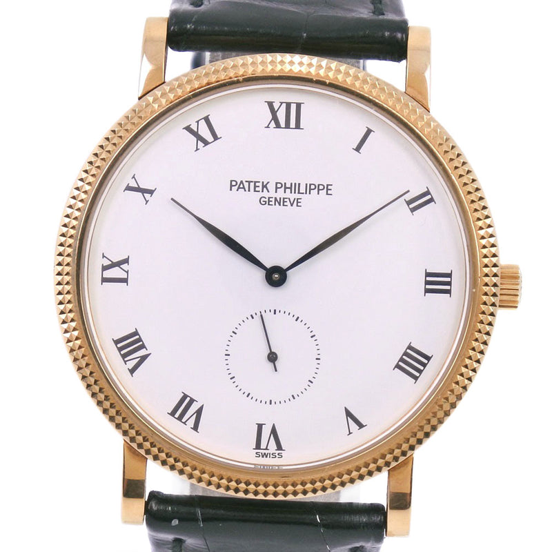 【PATEK PHILIPPE】パテックフィリップ
 カラトラバ cal.215 3919 腕時計
 K18イエローゴールド×レザー 黒 手巻き メンズ 白文字盤 腕時計
A-ランク