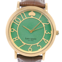 【Kate Spade】ケイトスペード
 腕時計
 ステンレススチール×レザー ゴールド クオーツ レディース 緑文字盤 腕時計
A-ランク
