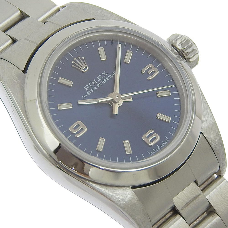 【ROLEX】ロレックス
 オイスターパーペチュアル 67180 ステンレススチール 自動巻き アナログ表示 レディース 青文字盤 腕時計