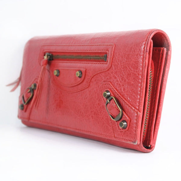 [BALENCIAGA] BALENCIAGA LONG 지갑 송아지 빨간 숙녀 긴 지갑