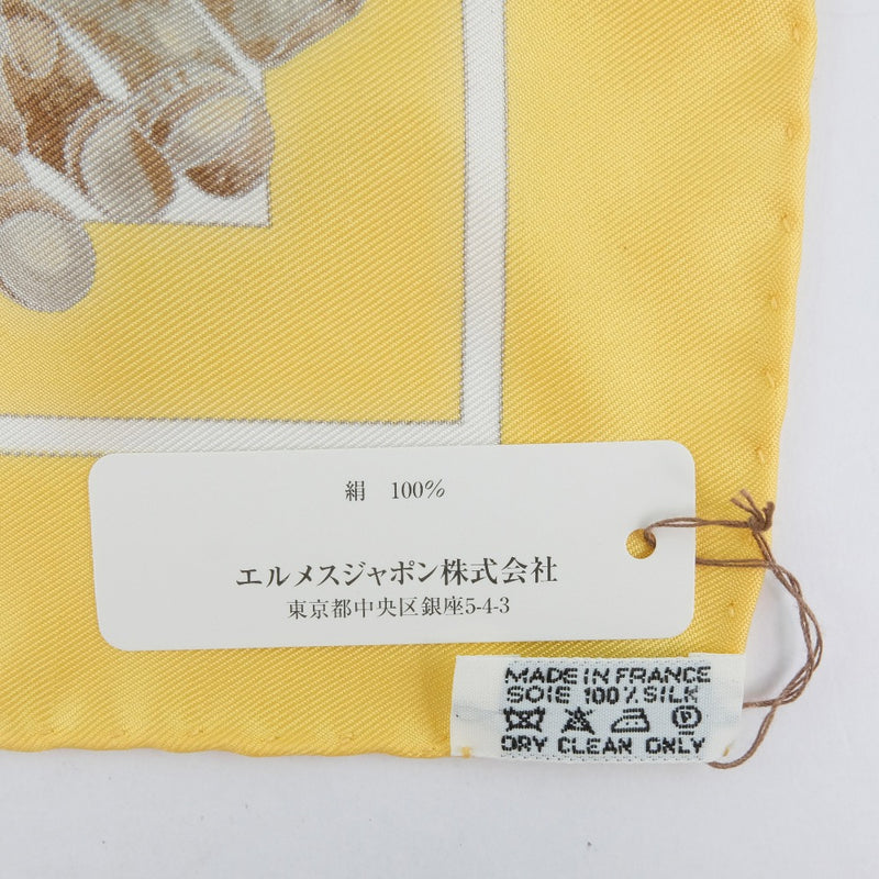 【HERMES】エルメス
 カレ42 スカーフ
 シルク 黄色 レディース スカーフ
Sランク
