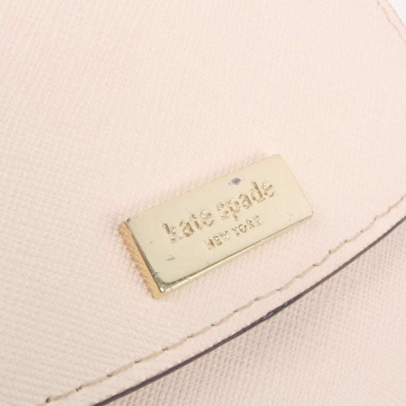 [Kate Spade] Kate Spade bi -bi -fold cuero de cuero rosa botón beige damas