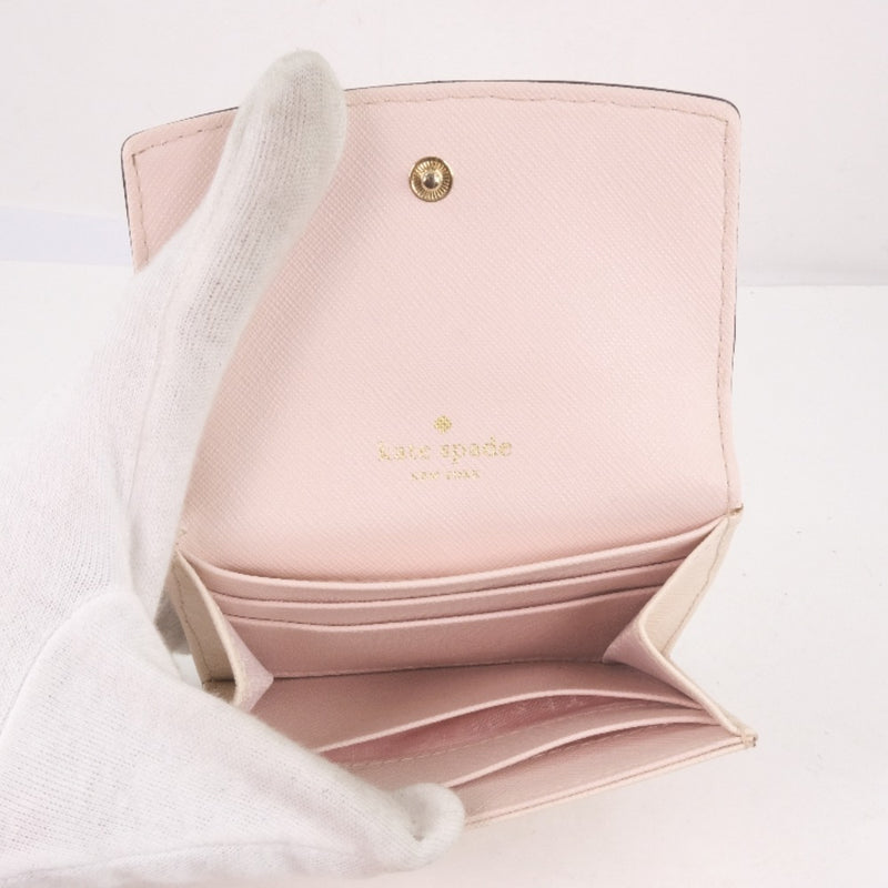 [케이트 스페이드] 케이트 스페이드 비 -폴드 지갑 가죽 핑크 베이지 스냅 버튼 레이디스