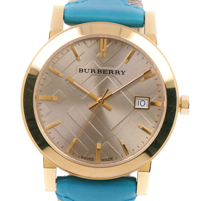 [Burberry] Burberry NU9018 Reloj de acero inoxidable x Cuarto de cuero Cierro ciego unisex Gold Dial Watch