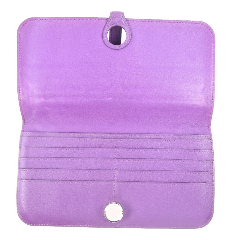[HERMES] Hermes Dogon Long Long Wallet Calf Purple □ Q-engraved belt bracket DOGON LONG Ladies A-Rank