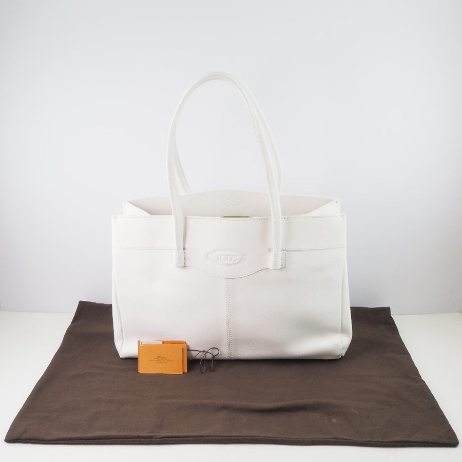 TOD'S】トッズ カーフ 白 レディース トートバッグ Aランク