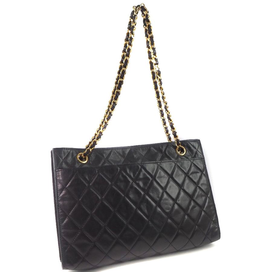 シャネル　ヴィンテージ　マトラッセ ラムスキン　ショルダーバッグ　ブラック CHANEL】シャネル チェーンショルダー マトラッセ ヴィンテージ